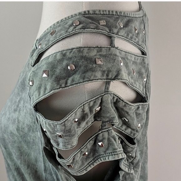 Rock & Republic Green Studded Short Sleeve Top L - Picture 6 of 8